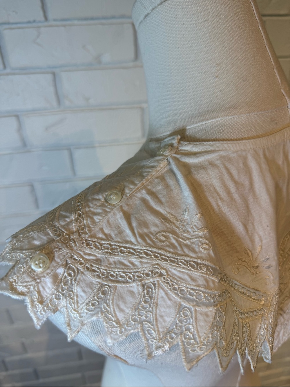 Vintage 90 White Battenberg Lace Bib Collar Victorian Womens S/M - Picture 6 of 11